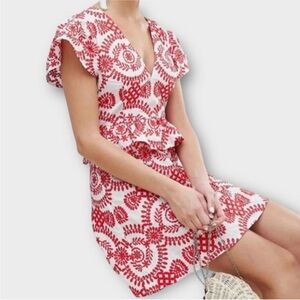 PrettyLittleThing | Red & White Embroidered Mini Dress